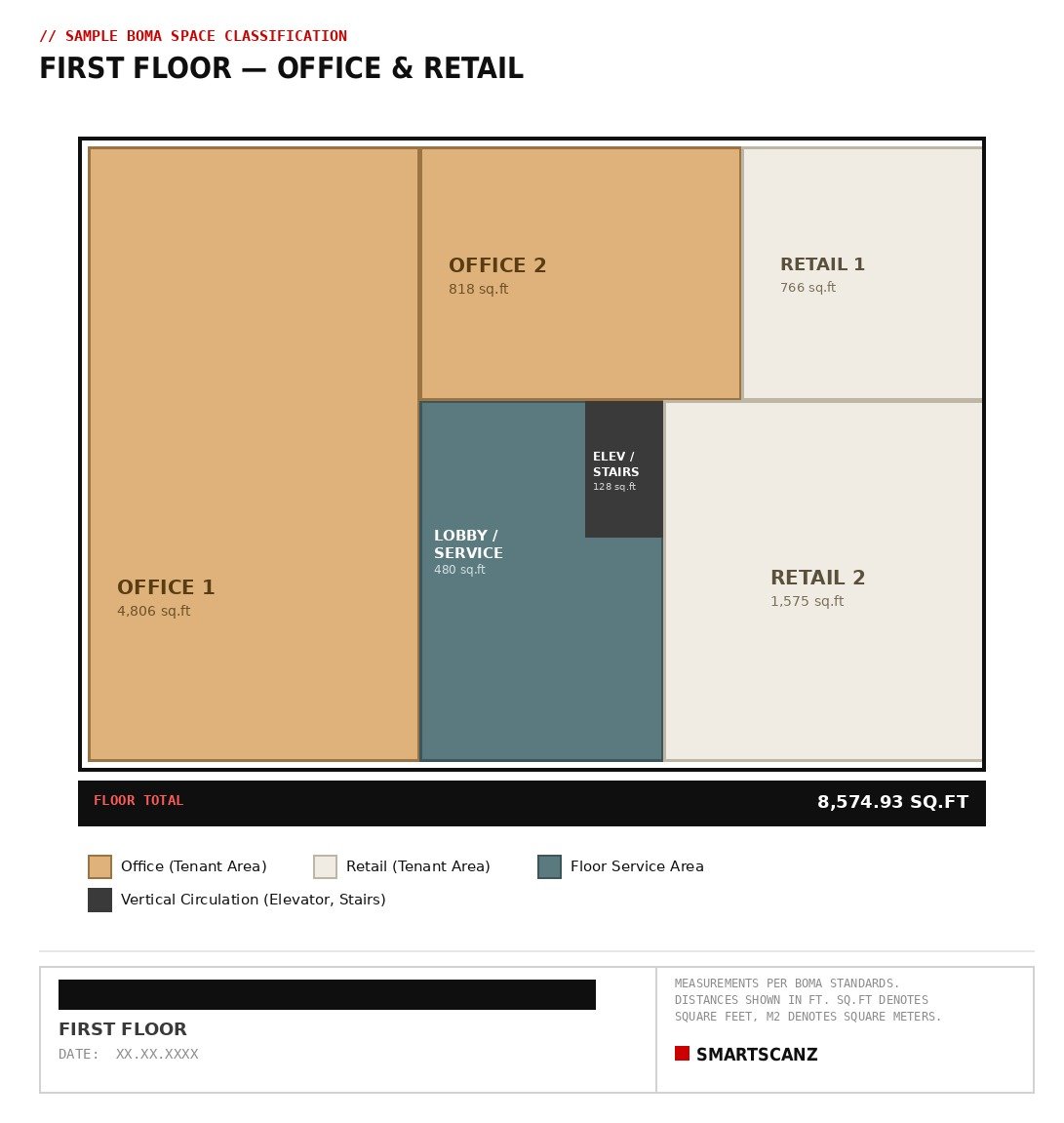Sample BOMA space classification plan, first floor